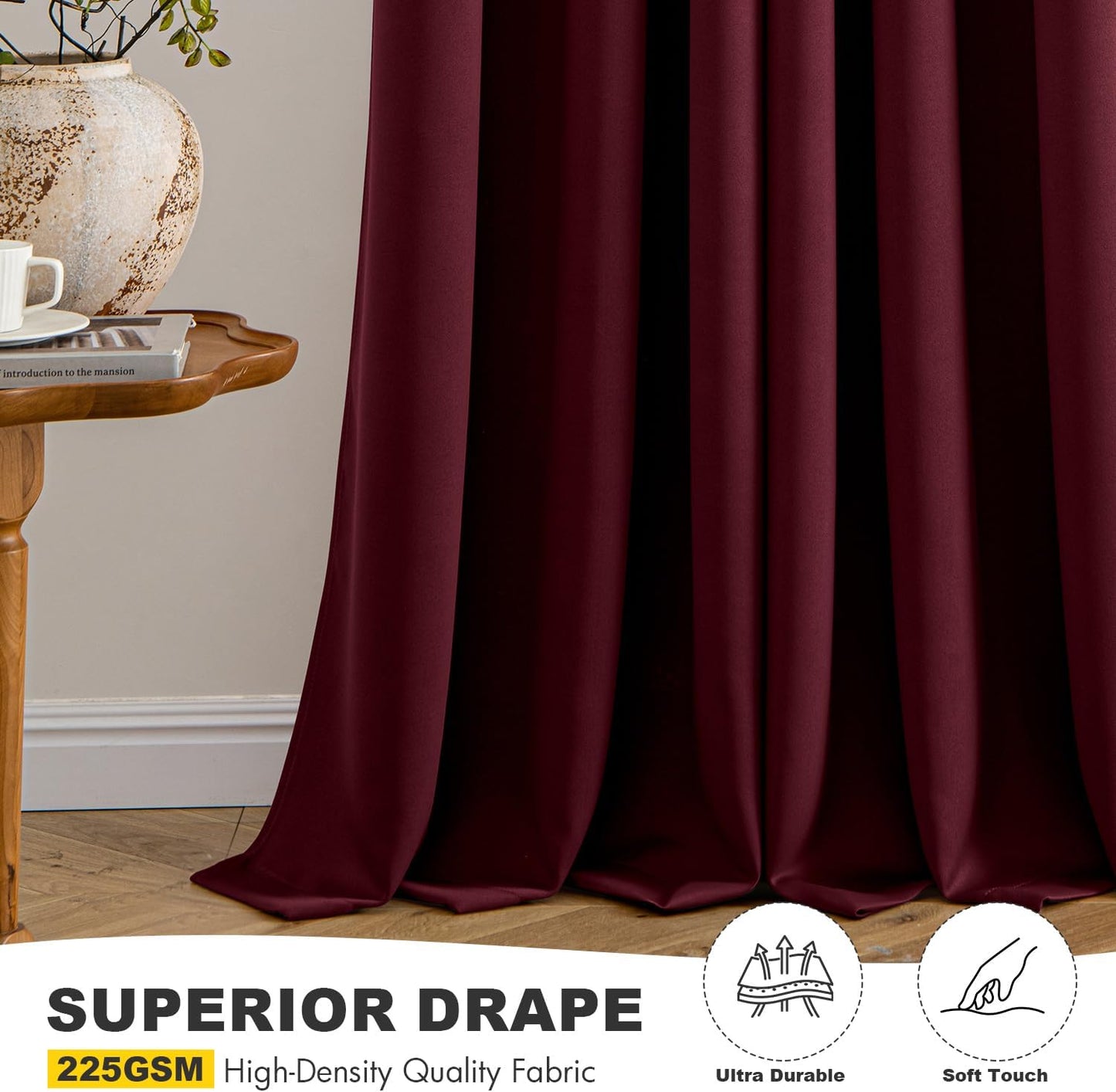 MIULEE Burgundy Red Blackout Curtains for Bedroom Living Room 90 Inches Long 2 Panels, Thermal Insulated Room Darkening Drapes Solid Grommet Top Noise Reduction Christmas Window Treatments 40x90 Inch