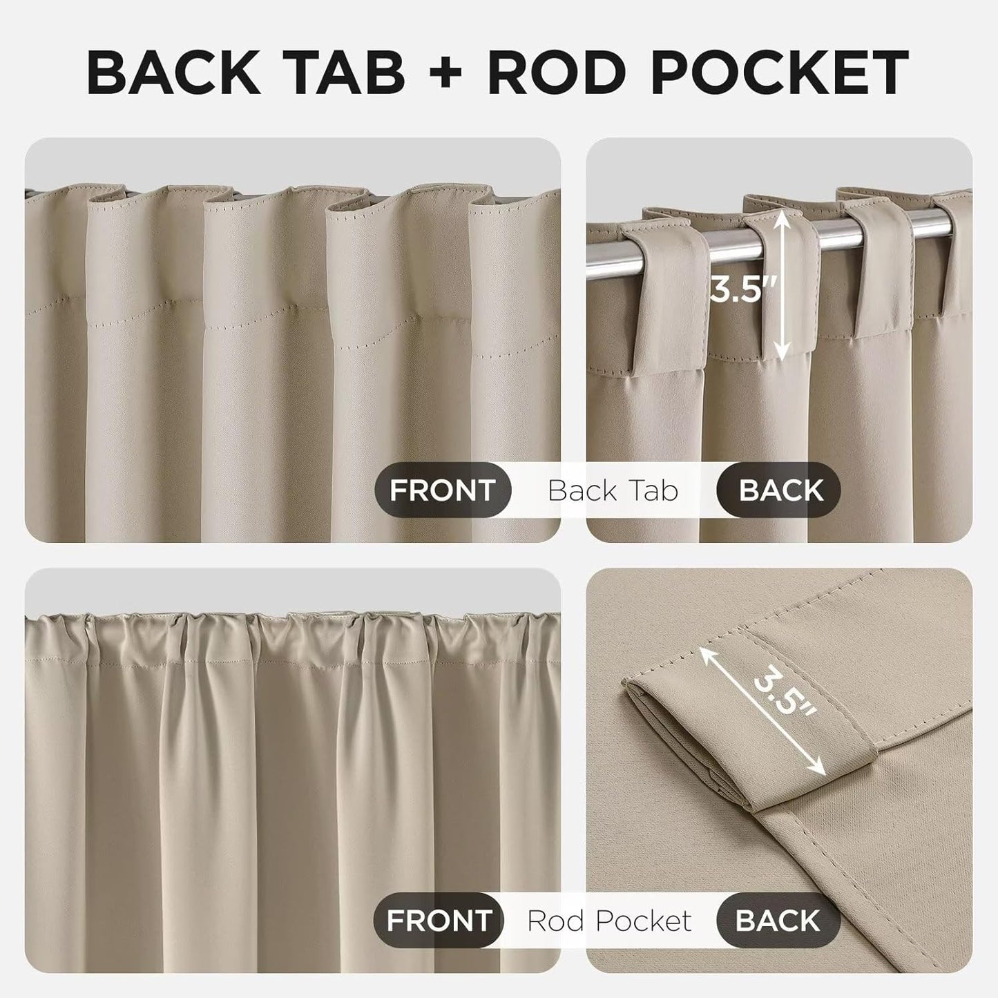Joydeco 72 Inch Blackout Curtains for Bedroom, Thermal Insulated Black Out Curtains 2 Panels Set, Room Darkening Drapes for Living Room Window Rod Pocket Back Tab (W52 x L72 Inch, Light Beige)