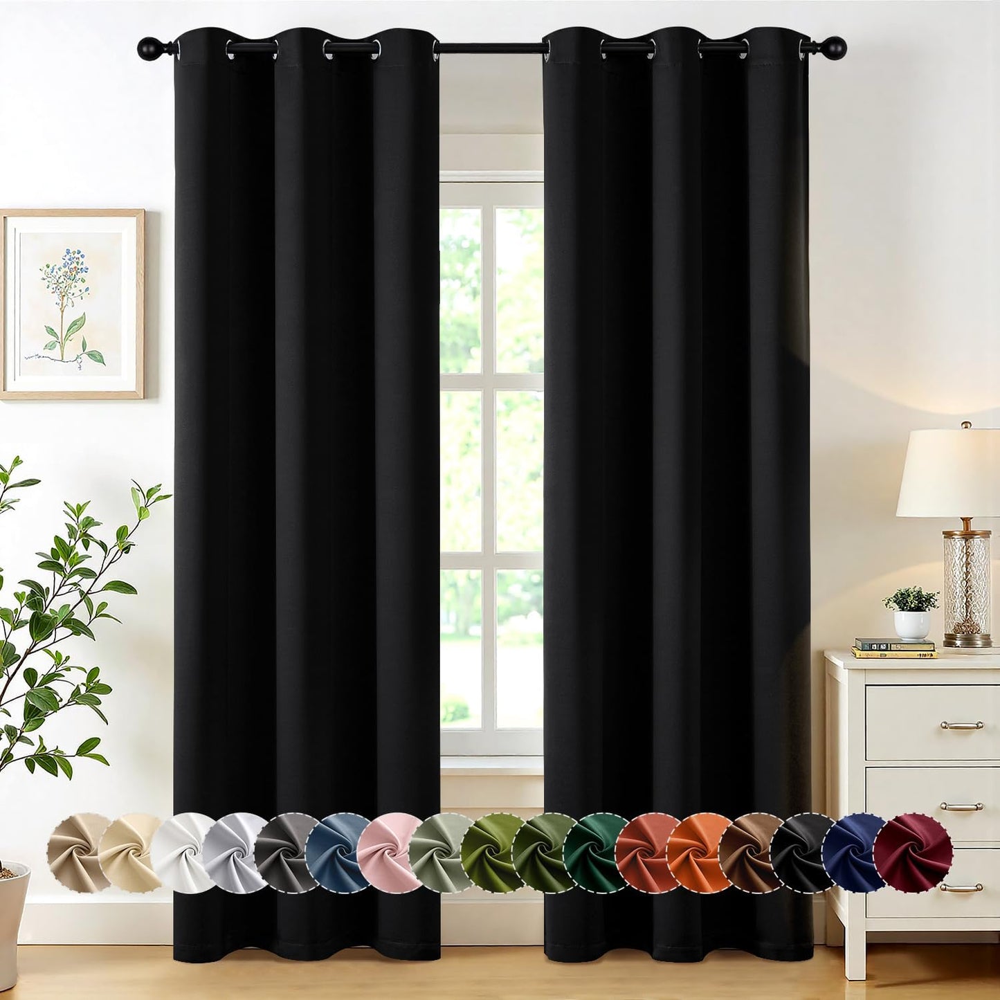 MIULEE Black Blackout Curtains for Bedroom Living Room 78 Inches Long 2 Panels, Thermal Insulated Room Darkening Drapes Solid Grommet Top Noise Reduction Light Blocking Window Treatments 40x78 Inch