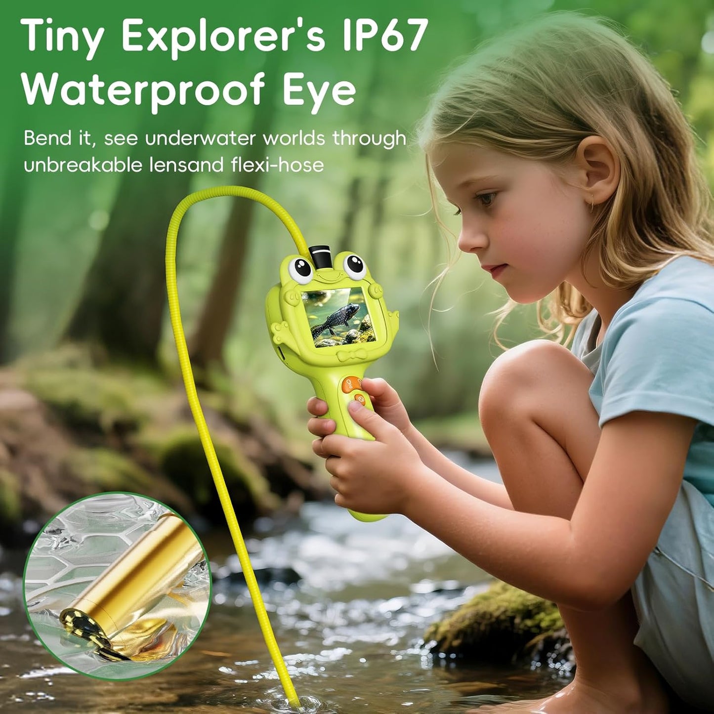 Borescope Camera Toy with Light for Kids - STEM Science Educational Toy for 4 5 6 7 8 9 10 Years Old Boys Girls Birthday Gift, Snake Scope Camera for Outdoor Camping Nature Exploration