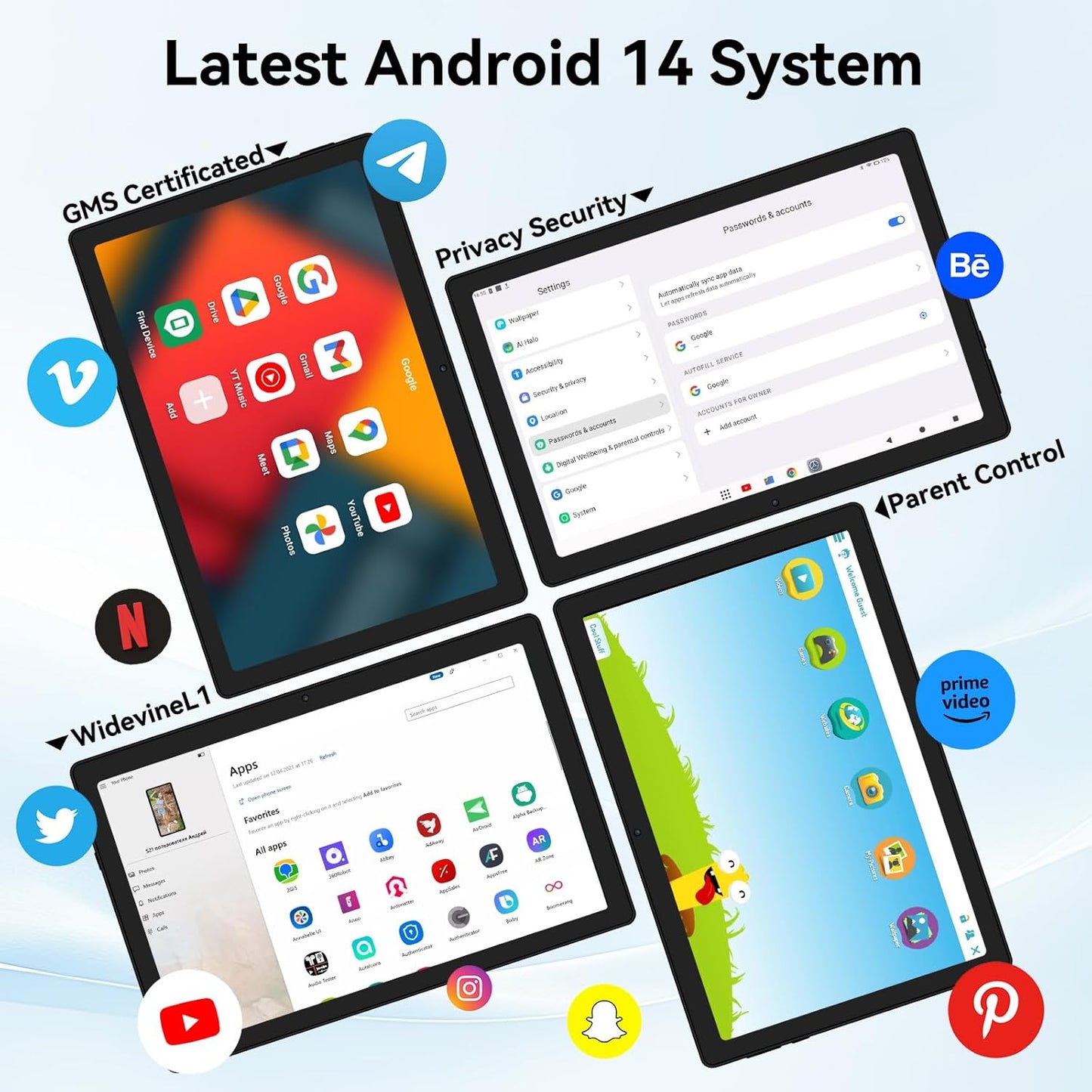 Tablet, Android Tablet 10.95",16GB RAM 128GB ROM 1TB Expansion, Octa-Core, Android 14, 1280x800 FHD, Dual Camera, WiFi6, BT5.3, 6800mAh Battery