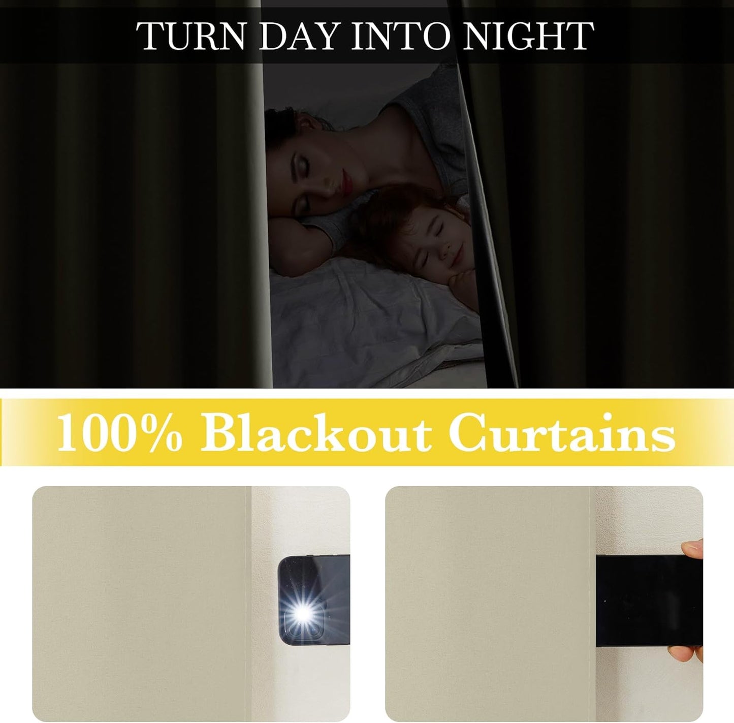 NICETOWN 100% Blackout Portable Curtains, Grommet Total Privacy Window Treatments Thermal Curtains Lightweight Travel Blackout Shades for Bedroom/Hotel, Muted Beige, W52 x L63, 2 Panels
