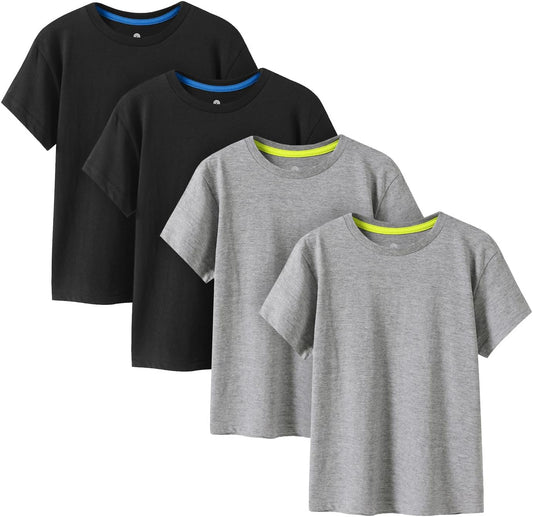 LAPASA Kids T-Shirts Short Sleeve (4 Pack) 100% Cotton Plain Top Tees Boy & Girl Unisex Toddler Children Tie Dye Summer K01