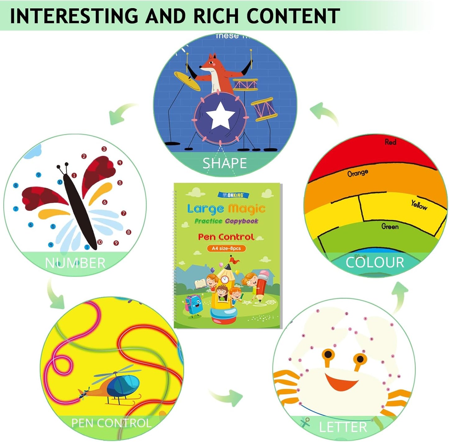 Tracing and Pen Control Activity Book，Magic Practice Copybook with Reusable Disappearing Pen for Fun Learning Preschool Activities for Kids Ages 3-8