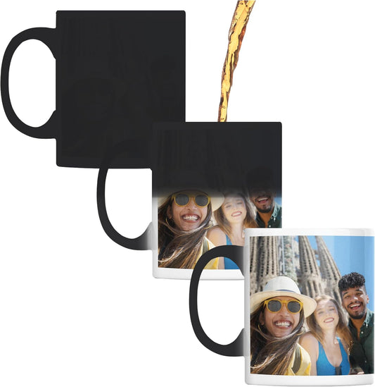Personalized Coffee Mug – Custom Photo, Text, or Logo Ceramic Magic Mug Tea | Taza Personalizada with Heat Sensitive Color Changing Cup | Customized Gift Idea for Men & Women - Black | 11oz