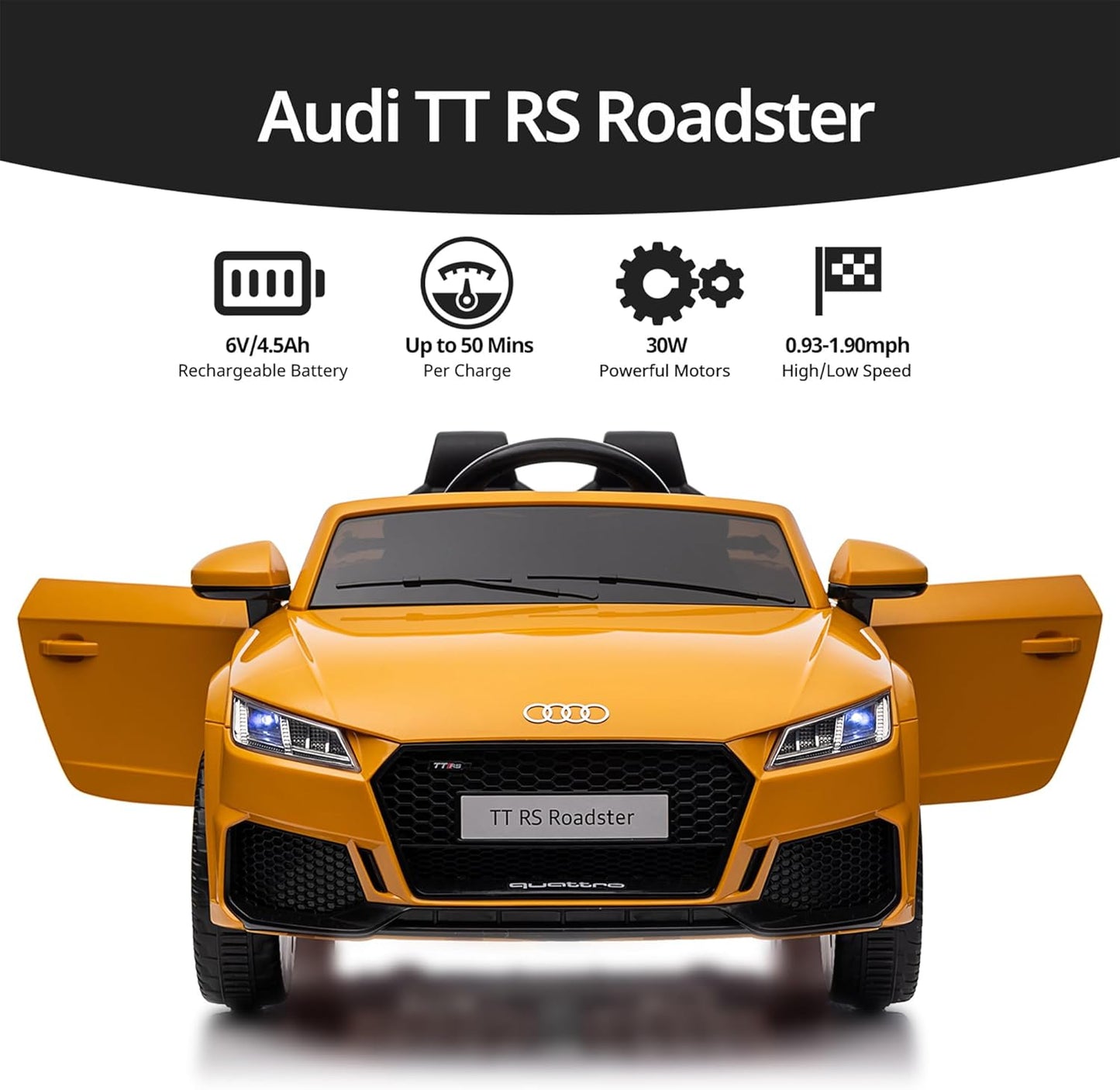 Kids Electric Car, Licensed Audi 6V Kids Ride on Toy Car for Toddlers with Remote - Yellow
