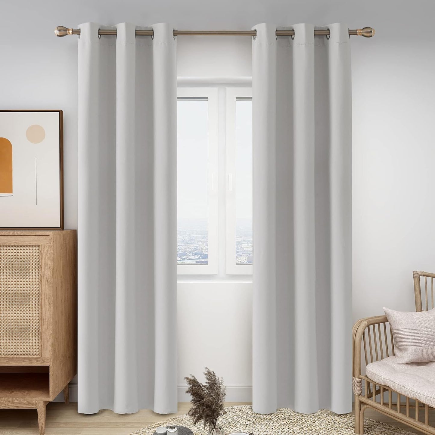 Deconovo Blackout Curtains, Room Darkening Thermal Insulated Window Drapes, Noise Reducing, Grommet Top, 2 Panels 42W x 84L Inch Machine Washable for Bedroom Living Room Nursery Greyish White