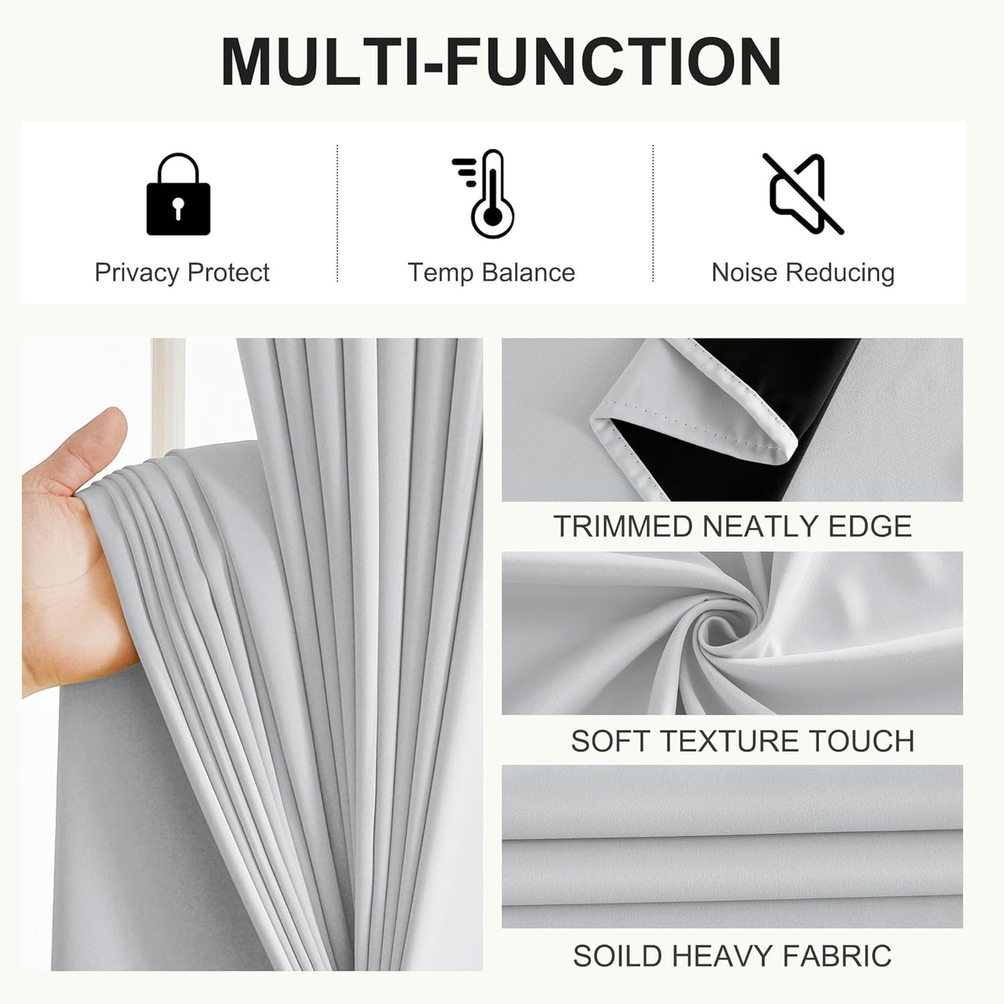 NICETOWN 100% Blackout Curtains 84 inch Long for Bedroom, Total Blackout Thermal Insulated Grommet Long Window Curtains 2 Panels Set, 2 Panels, Greyish White, 52 inch Wide