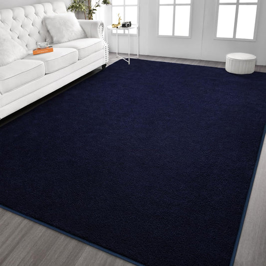 Kimicole 6x9 Washable Area Rugs for Living Room Bedroom, Large Low Pile Ulta-Thin Solid Color Rug, Non-Slip Soft Fluffy Carpet for Nursery Kids Room Dorm Room Home Decor (Navy Blue)