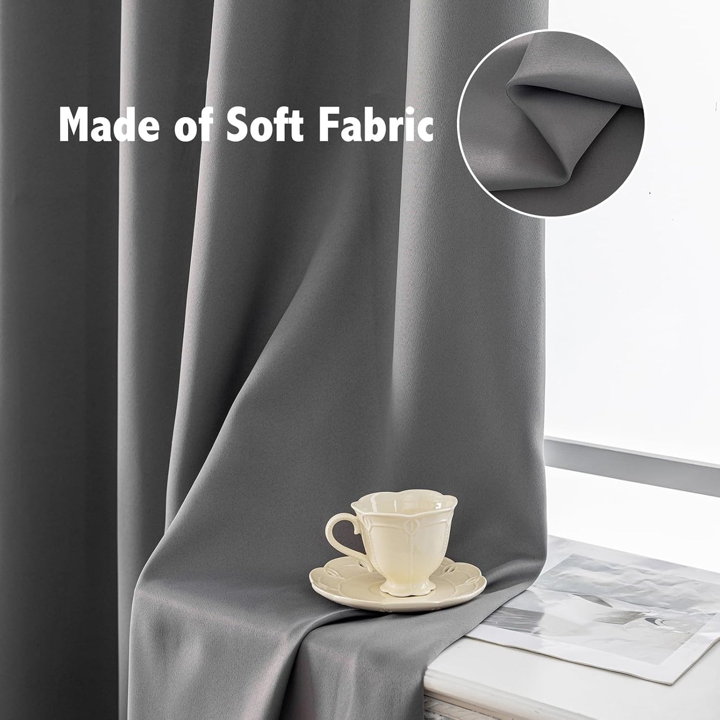 Anytime 100% Blackout Curtain Set, Thermal Insulated & Energy Efficiency Window Draperies for Guest Room, Full Shading Panels for Shift Worker and Light Sleepers（Grey, 2 Panels, 70W x 95L）