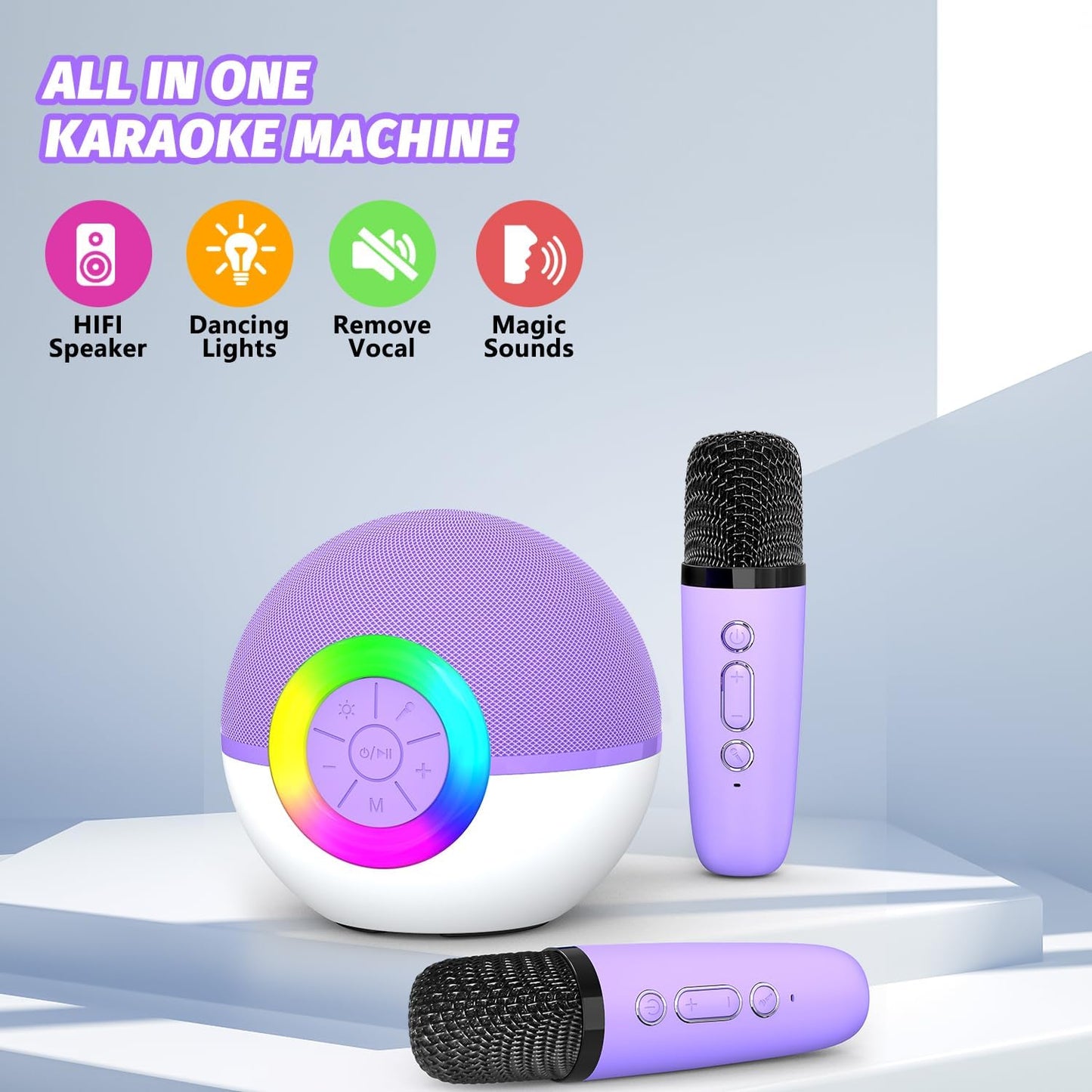 Mgaolo Mini Karaoke Machine for Kids Adults,Portable Bluetooth Speaker with 2 Wireless Microphones,Gift Toys with MP3 Player for Boys Girls 3-12 Year Old Birthday Family Home Party Present (Purple)