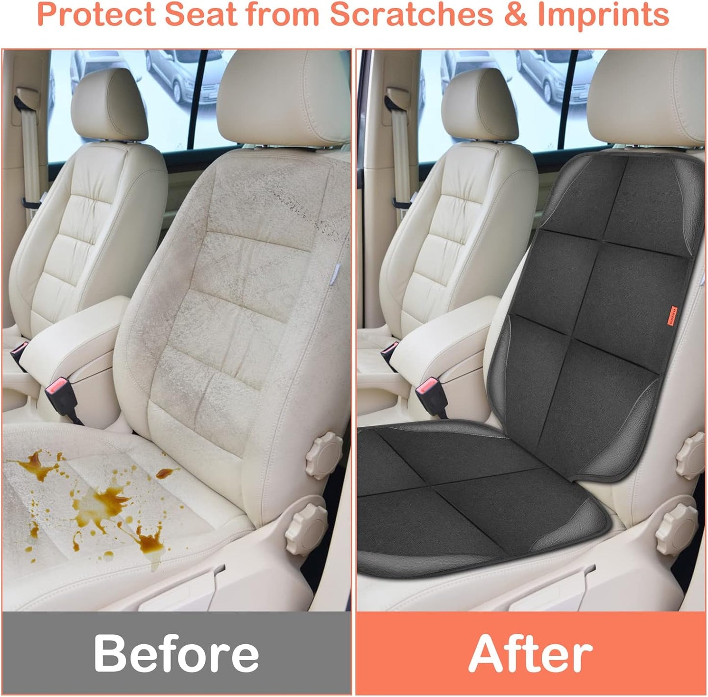 Car Seat Protector,2 Pack car seat Cushion for Child,Waterproof Fabric Car Seat Cover with Non-Slip Bottom and 2 Large Mesh Pockets for SUV, Sedan, Trunk(Black)