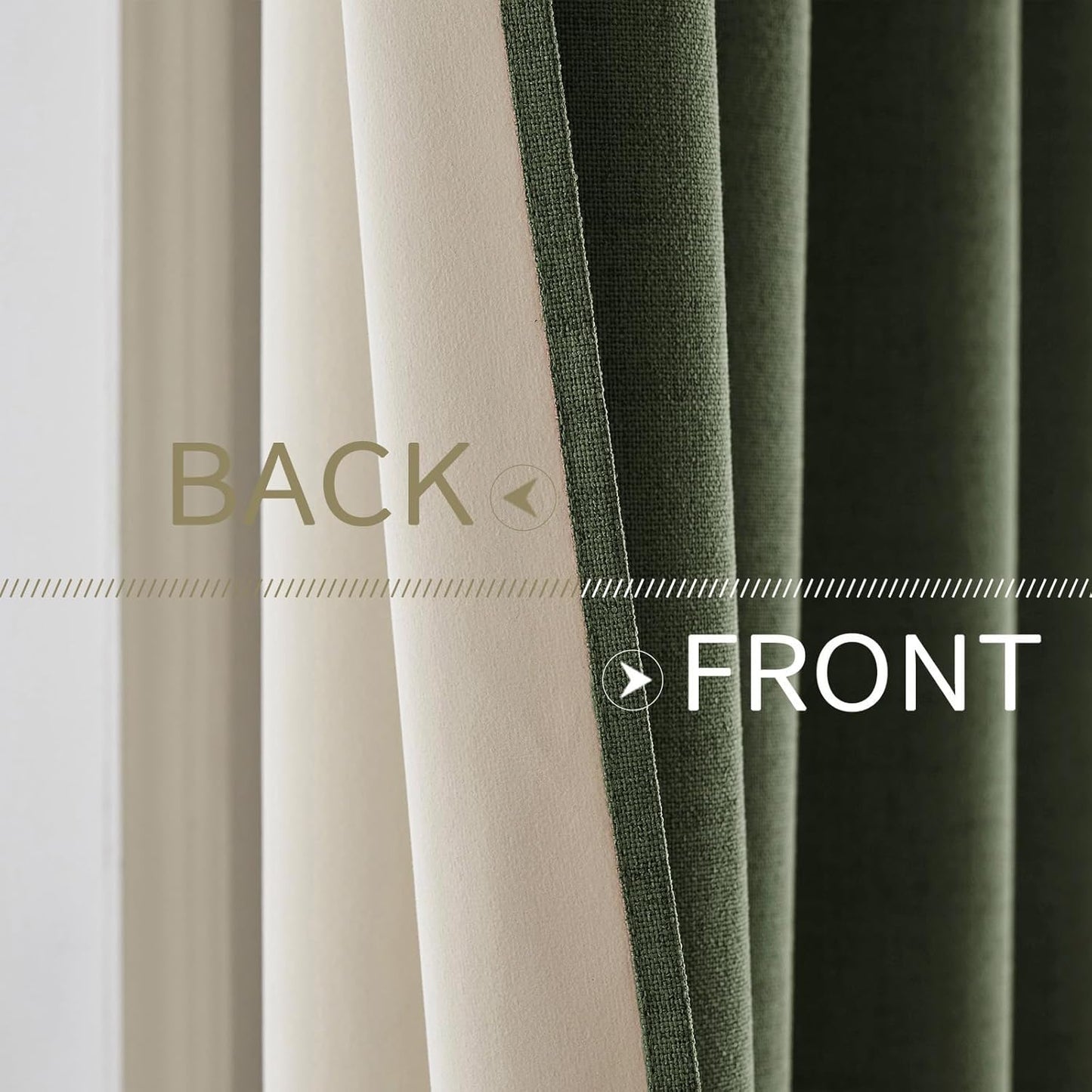 MIULEE 100% Blackout Linen Textured Curtains for Bedroom Solid Thermal Insulated Olive Green Grommet Room Darkening Curtains & Drapes Luxury Decor for Living Room Nursery 52 x 72 Inch (2 Panels)