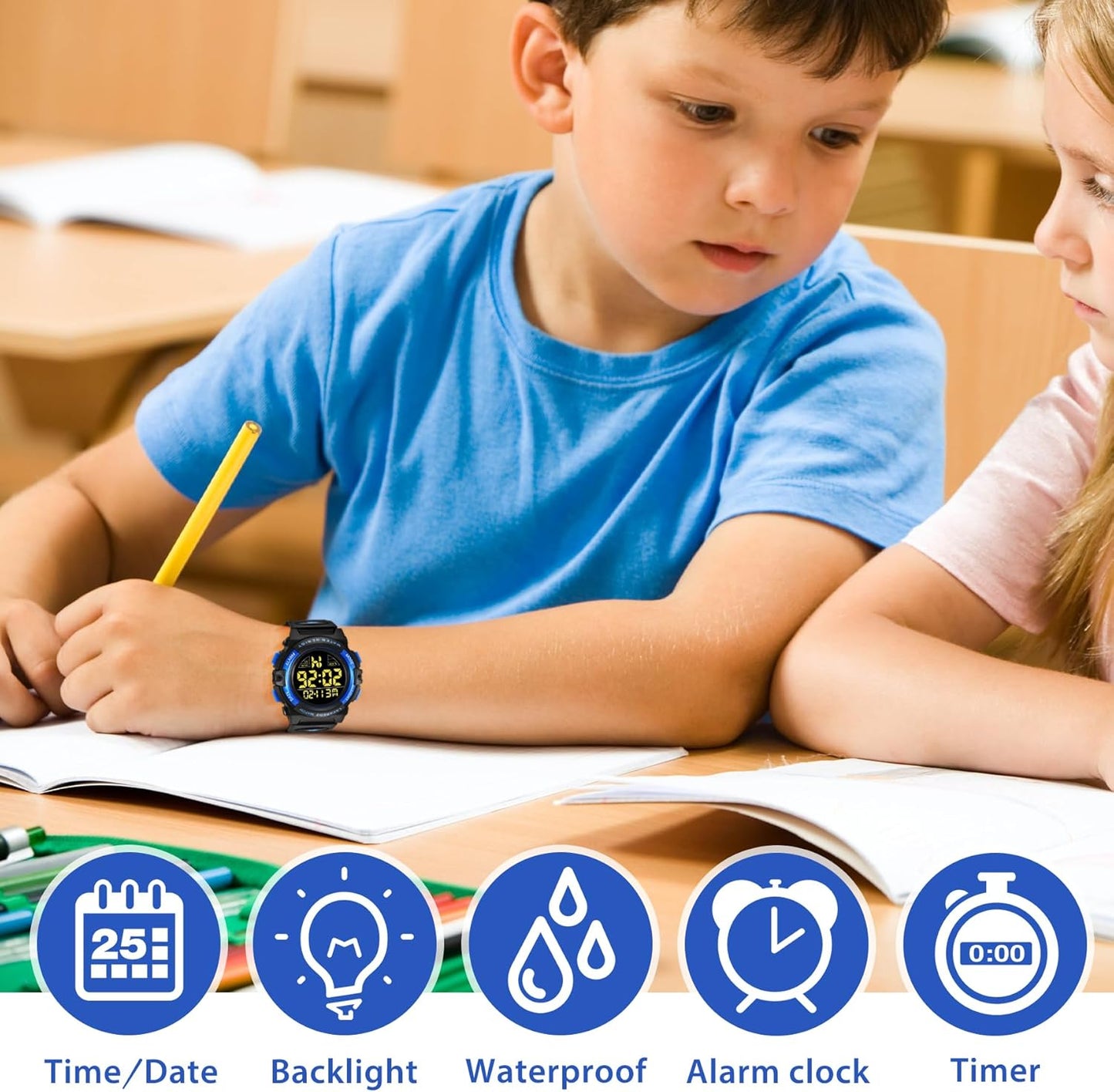 Kids Watch,Boys Watch for 3-15 Year Old Boys,Digital Sport Outdoor Multifunctional Chronograph LED 50 M Waterproof Alarm Calendar Analog Watch for Children with Silicone Band,Kids Gift
