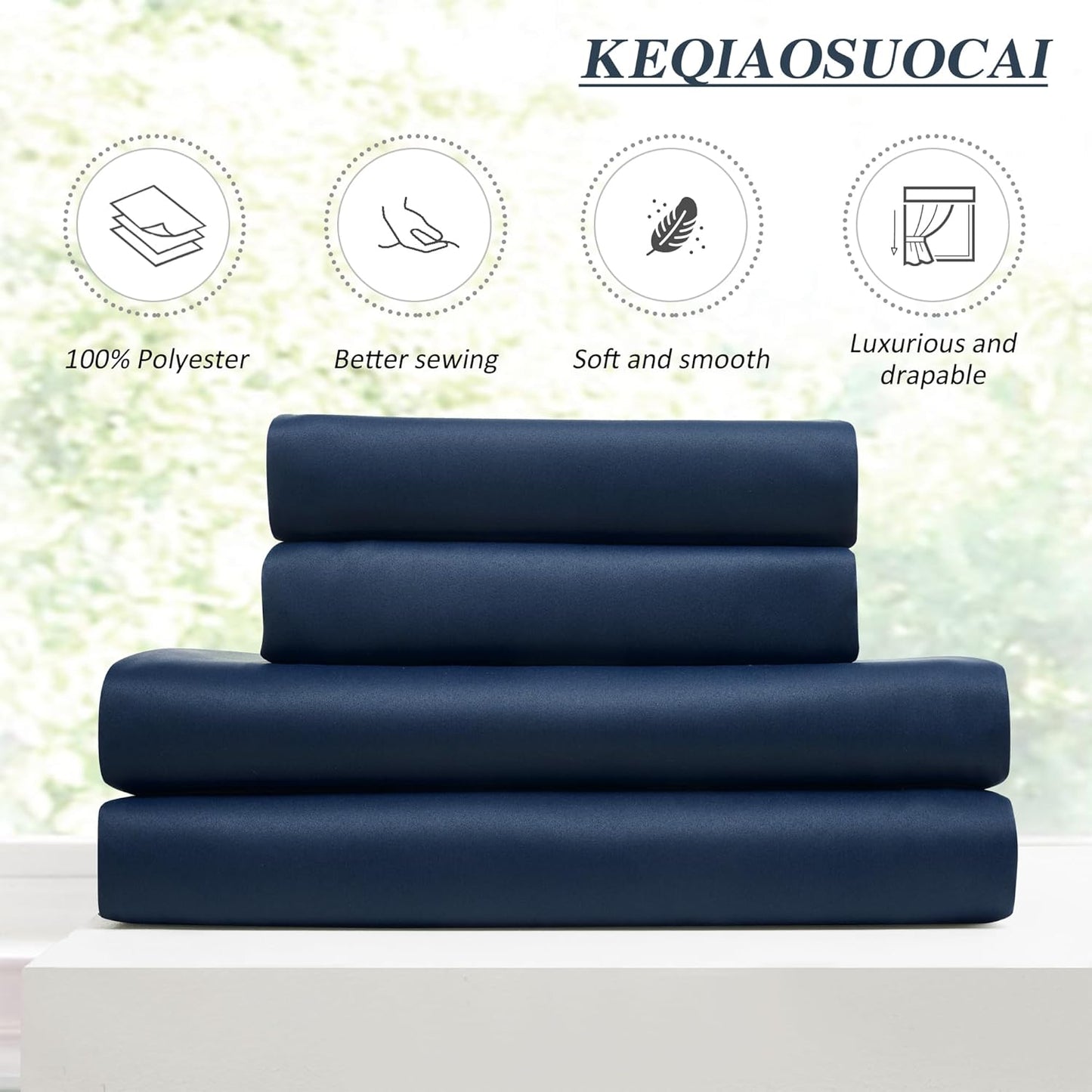 KEQIAOSUOCAI Pinch Pleated Curtains 100 Inches Long 2 Panels Set, Thermal Insulated Blackout Room Darkening Curtain for Bedroom,Window Draperies with Hooks(Navy Blue,40x100-inch)