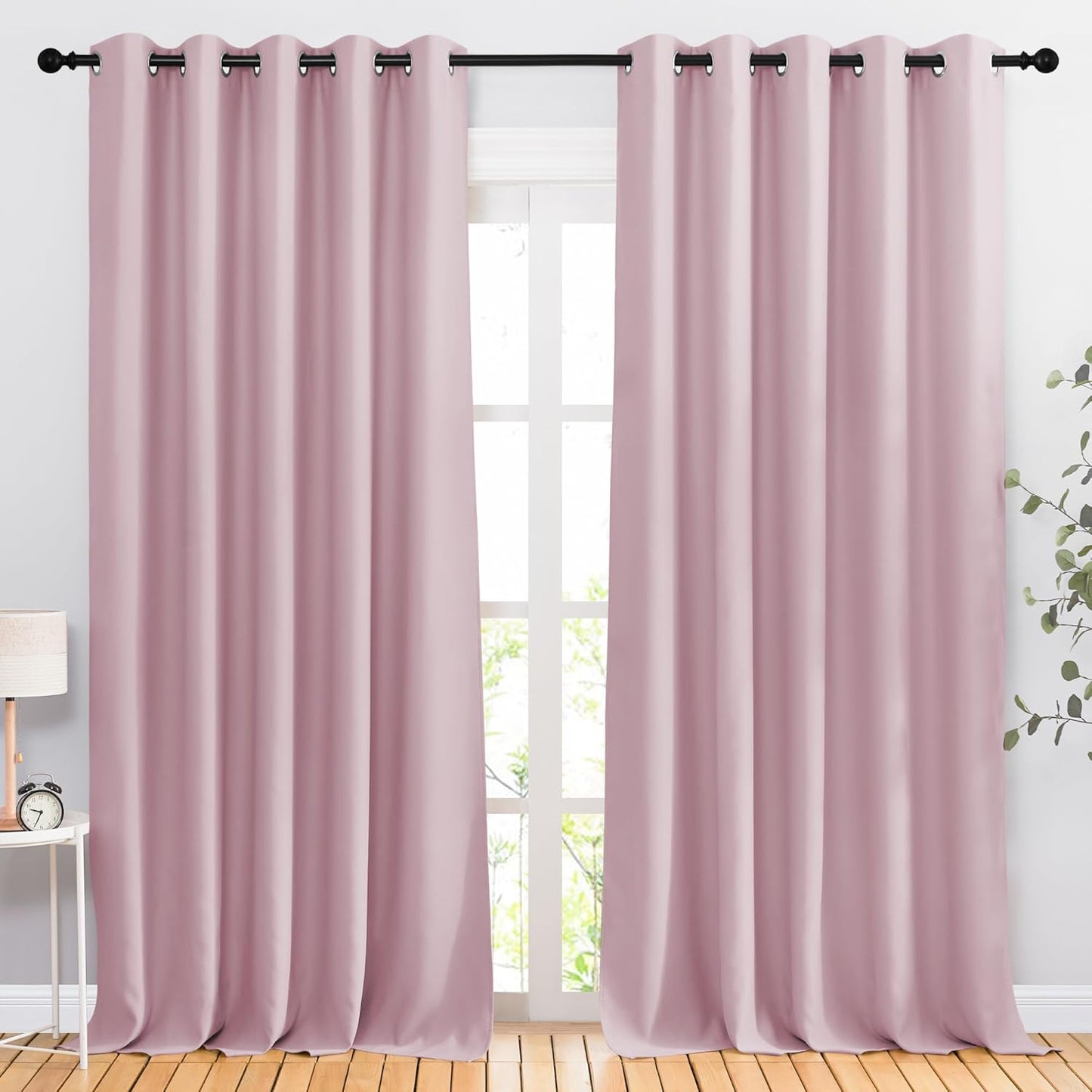 NICETOWN Room Darkening Curtains & Drapes for Room Divider - Grommet Thermal Curtains Light & Sound Reducing Window Treatments for Living Room (W66 x L102, Baby Pink, 1 Pair)