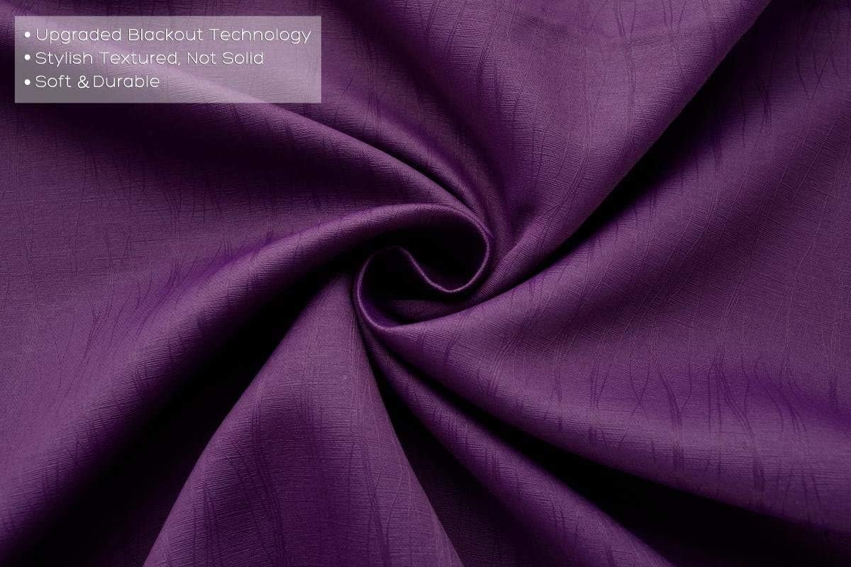 MIUCO Room Darkening Textured Weaved Grommet Blackout Curtains for Bedroom 52x63 Inch Long 2 Panels Purple