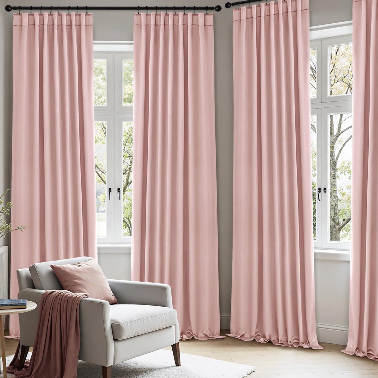 ANRODUO Light Pink Blackout Curtains for Girls Bedroom Living Room 84 Inches Long 2 Panels, Back Tab Rod Pocket Pinch Pleated Thermal Insulated Room Darkening Curtains, 52 x 84 Inch