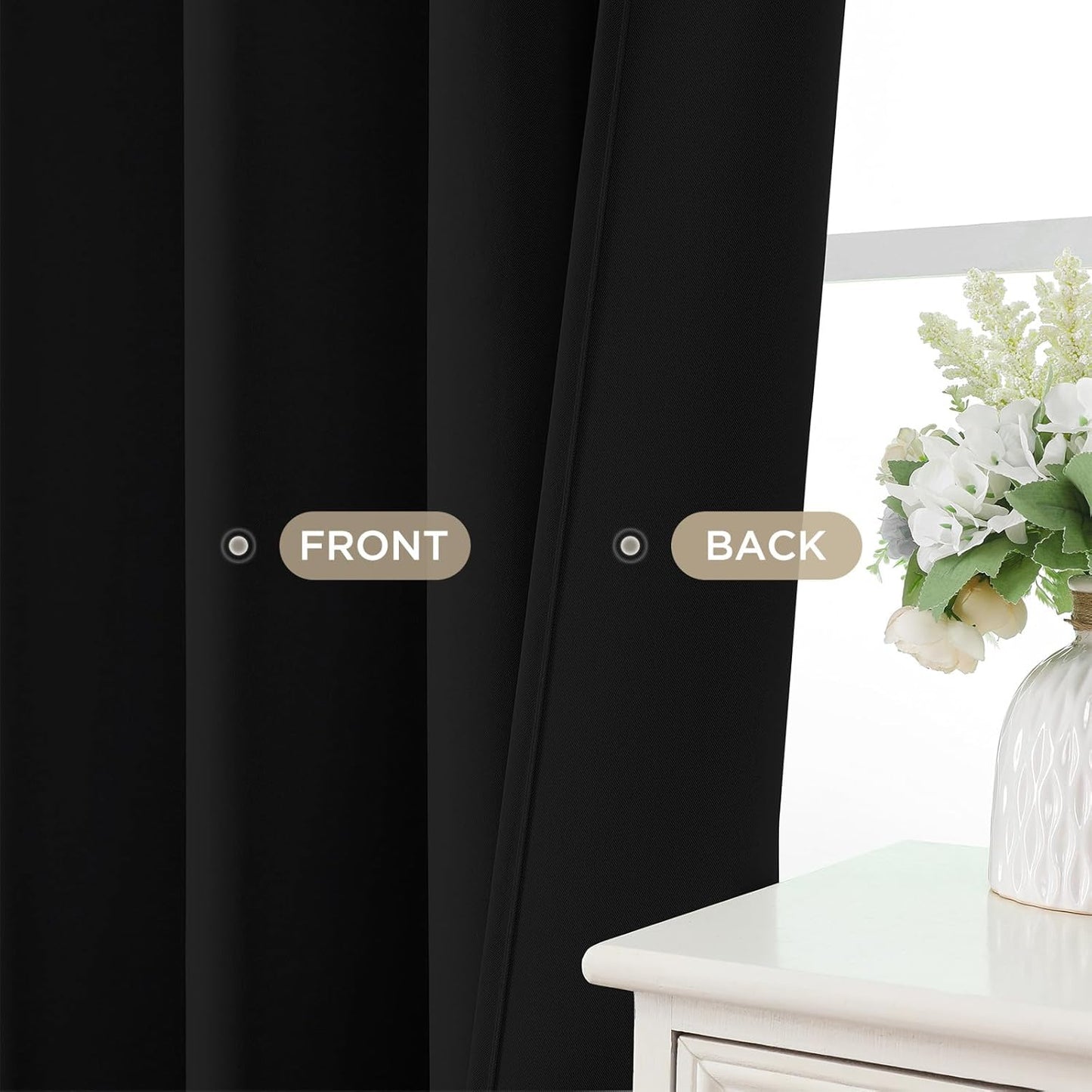 Joydeco 90 Inch Blackout Curtains for Bedroom,Thermal Insulated Black Out Curtains 2 Panels Set, Room Darkening Drapes for Living Room Window Rod Pocket Back Tab (W37 x L90 Inch, Black)