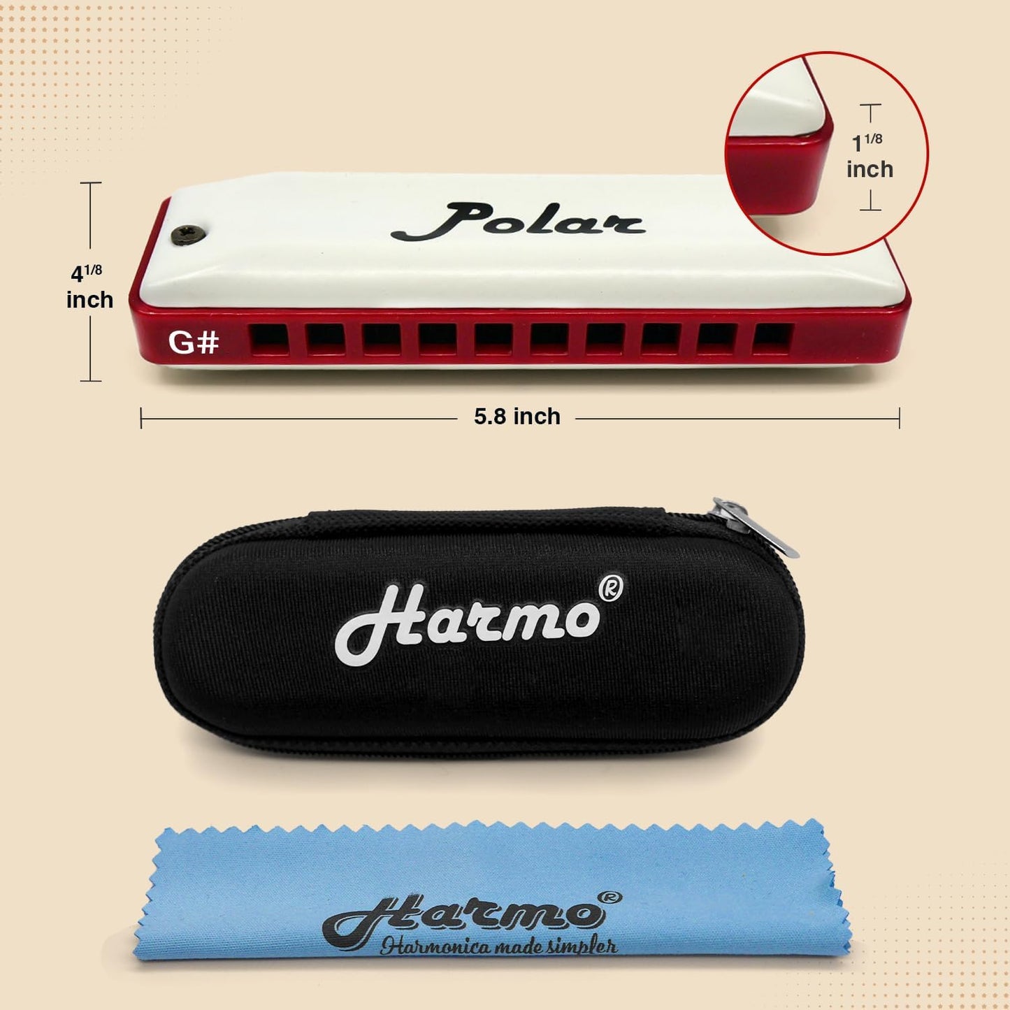 Harmo Polar Natural Minor Harmonica Key of G# - Specialized for Natural Minor Blues, Jazz, Rock, Folk, & Pop, Mouth Organ With Case, Phosphor Bronze Reeds, Harmonica for Beginners & Professionals