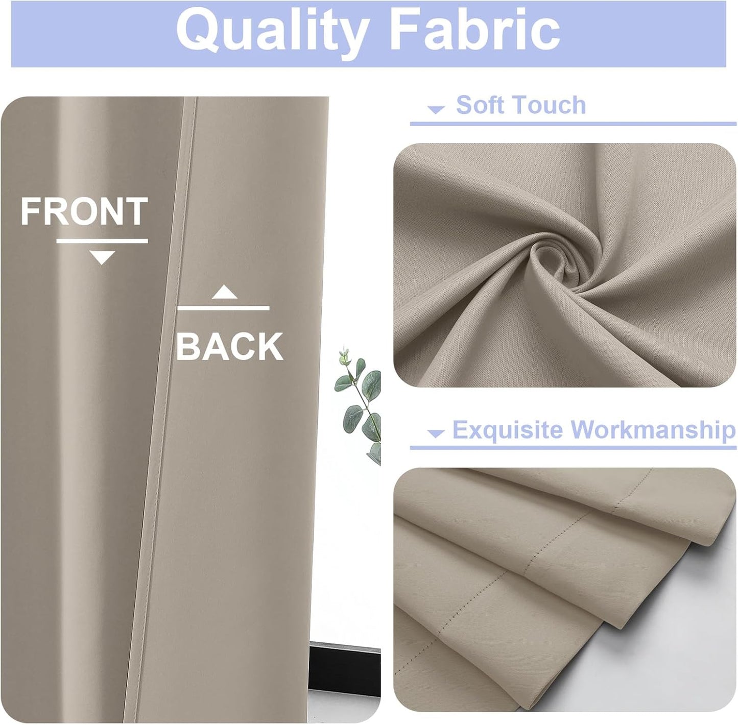 Simplebrand Ava Stone Blackout Curtains for Bedroom 63 Inch Length 2 Panels Set, Solid Thermal Insulated Energy Saving Rod Pocket Window Treatment Curtains Blackout Drapes, W40 x L63 Inch, Stone