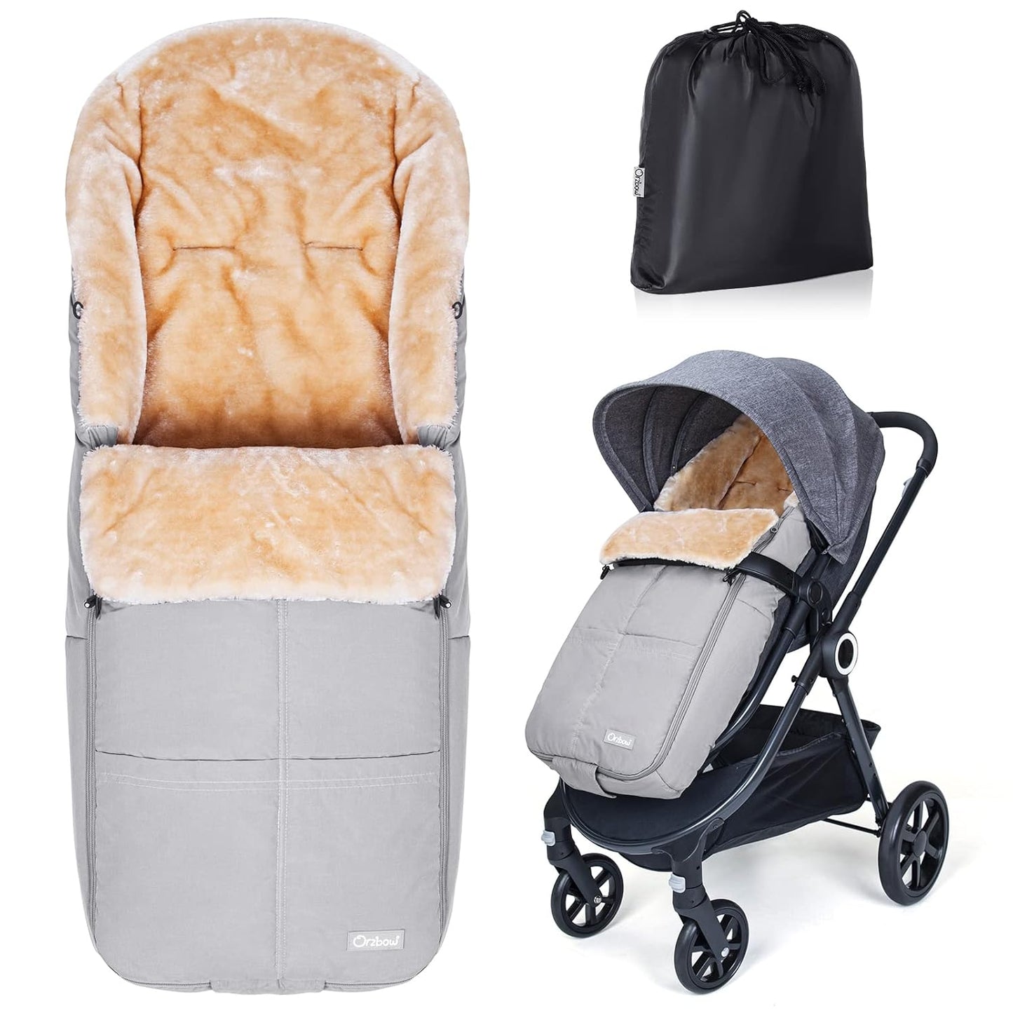 Orzbow Stroller Footmuff Universal | Faux Wool Baby Bunting Bag | Warm, Weather-proof, Adjustable Buckles | Winter Stroller Blanket Cover | Baby Sleeping Bag for Cold Weather Accessories, Light Gray