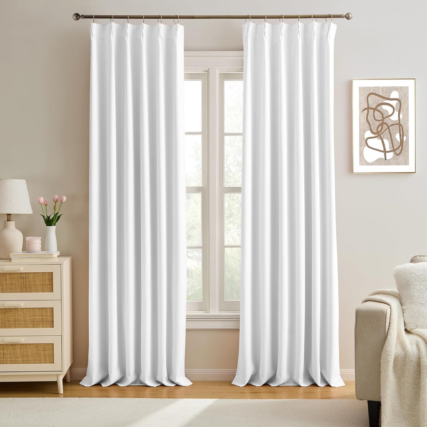 KEQIAOSUOCAI White Pinch Pleat Curtains 84 Inches Long 2 Panels, Track Memory Trained Luxury Opaque Window Curtain Panels for Bedroom Living Room Hooks Include 40" W x 84" L