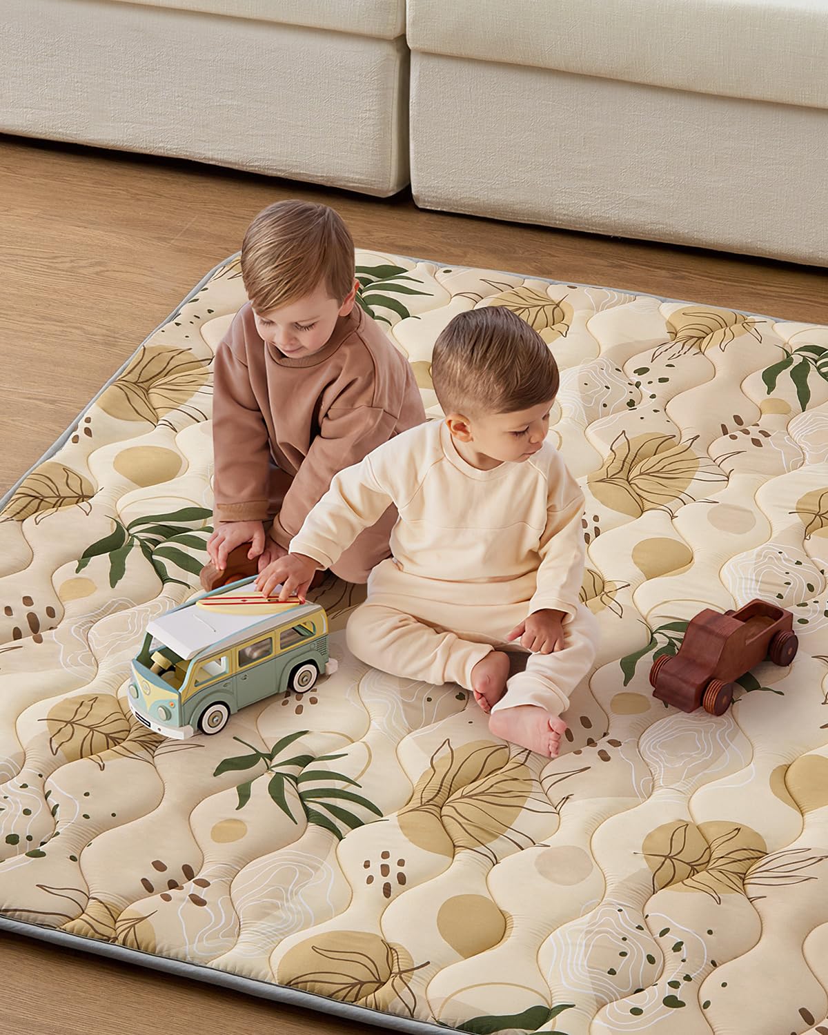 Blissful Diary Baby Play Mats for Floor, 59x59 Inch Thicker and Larger Soft Cushioning Foam Playmats for Babies and Toddlers, Foldable Washable Baby Playpen Mat, Earth Tones Design