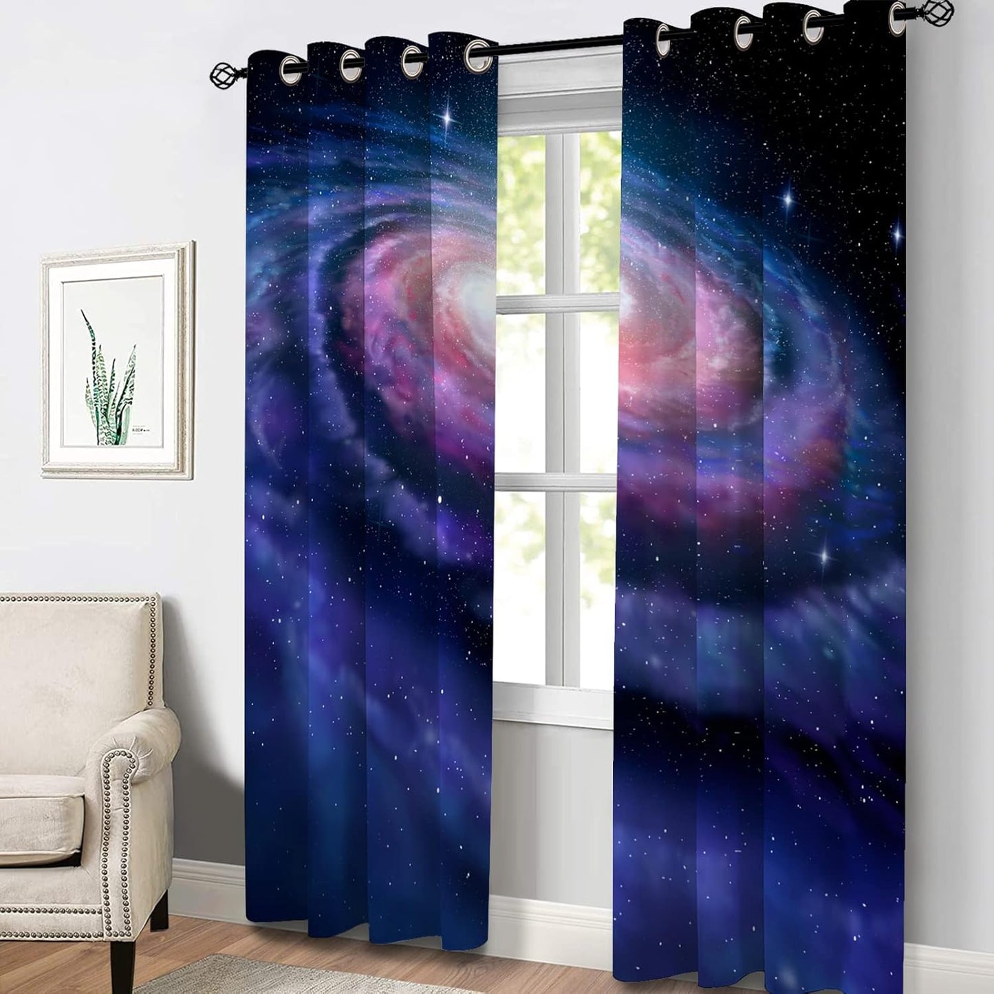 Aimego Galaxy Blackout Curtains Outer Space Universe Nebula Starry Sky Solar Planet Window Drapes Decor for Kids Boys Teens Bedroom Grommet Top Room Darkening Curtains 2 Panel Set, 52"X63"