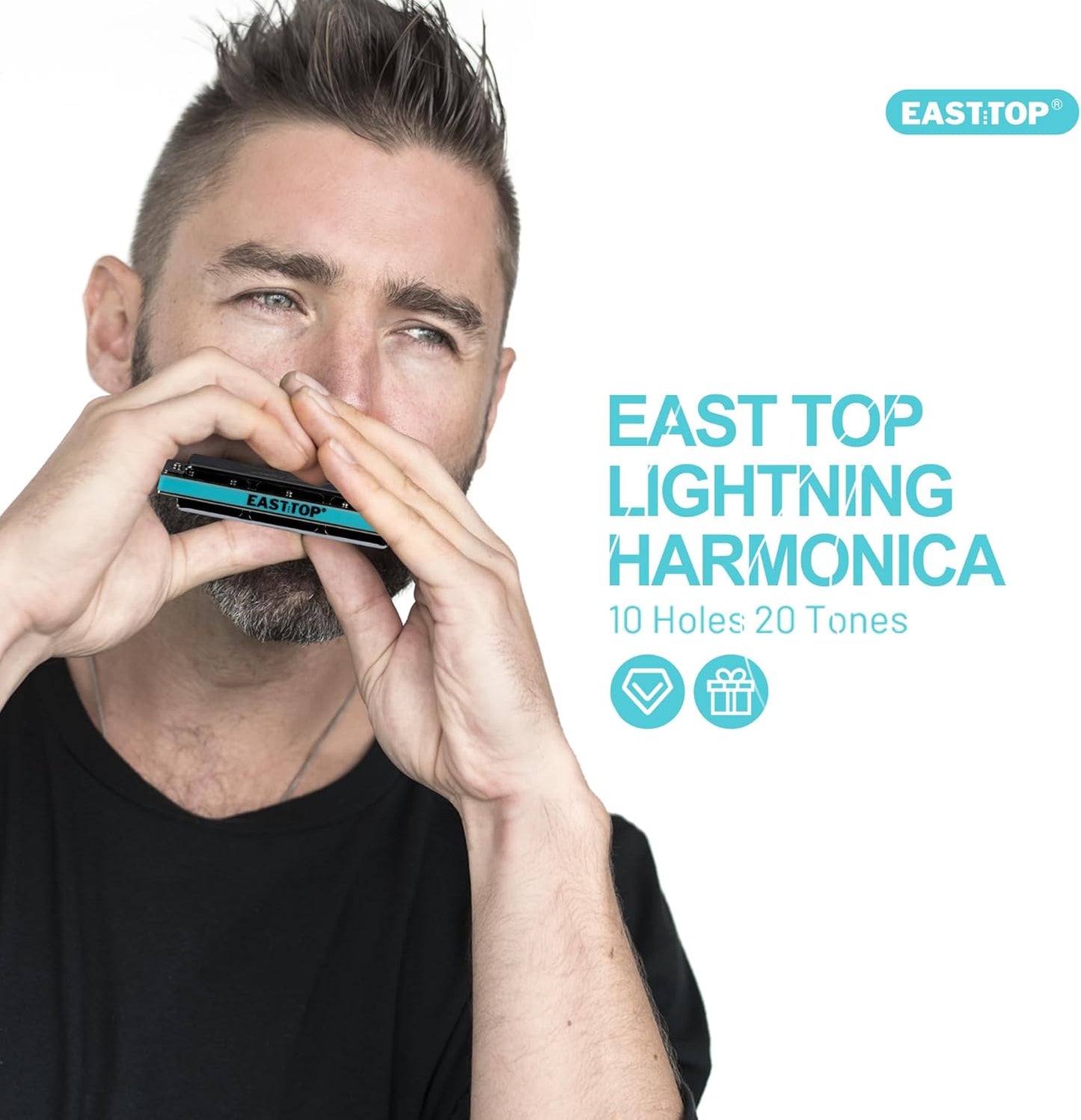 East top Harmonica, Advanced Diatonic Harmonica Key of E, 10 Holes Blues Harp Mouth Organ Harmonica with Silver Cover, Blues Harmonicas For Adults, Professionals and Students