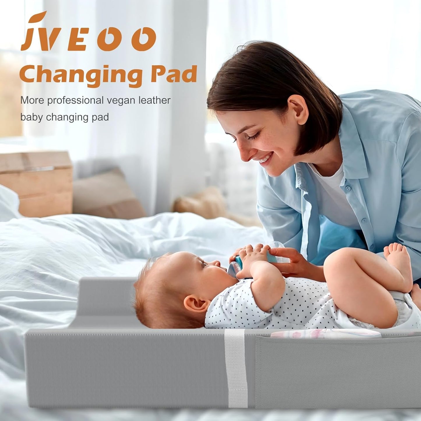 Vegan Leather Baby Changing Pad, Waterproof & Wipeable Soft Diaper Changing Mat 32" x 16.6" Comfortable Infant Changing Station for Dresser & Table