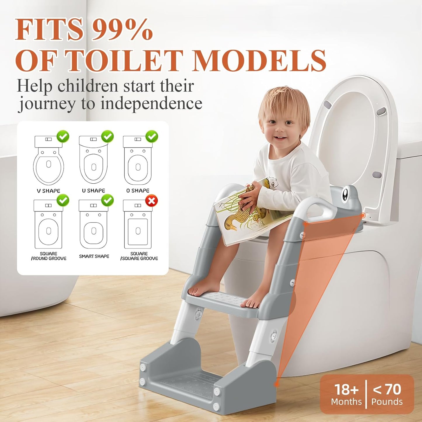 Potty Training Seat, Toddler Toilet Seat for Little Boys Girls, Potty Training Toilet with Urinals, Toddler Step Stool Ladder and Splash Guard (Gray)