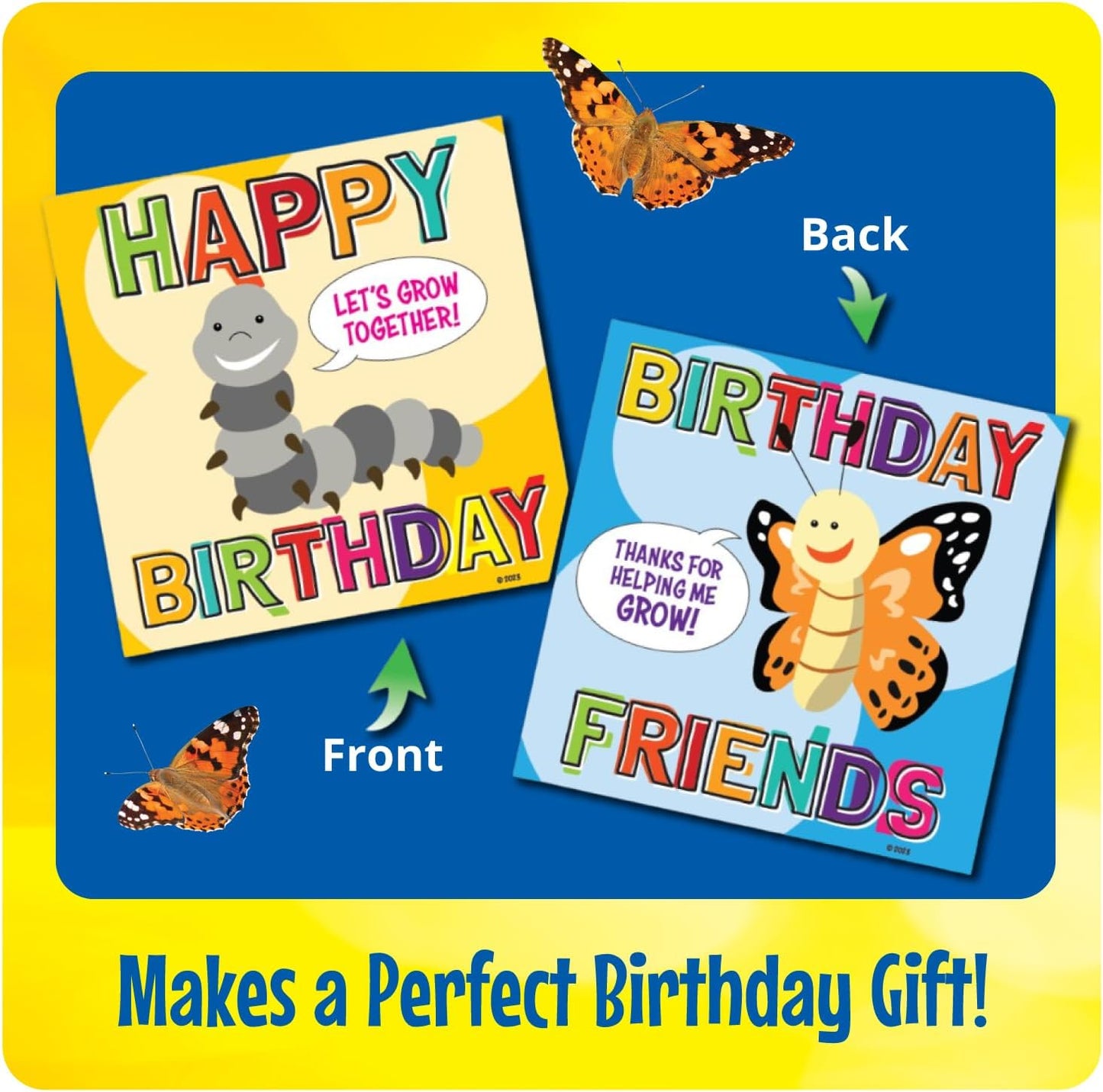 Insect Lore Butterfly Garden with Giant Birthday Card - 5 Live Baby Caterpillars, STEM Activity Journal, Habitat, Chrys-A-Lid Holder, Feeder - Raise and Release Painted Lady Butterflies