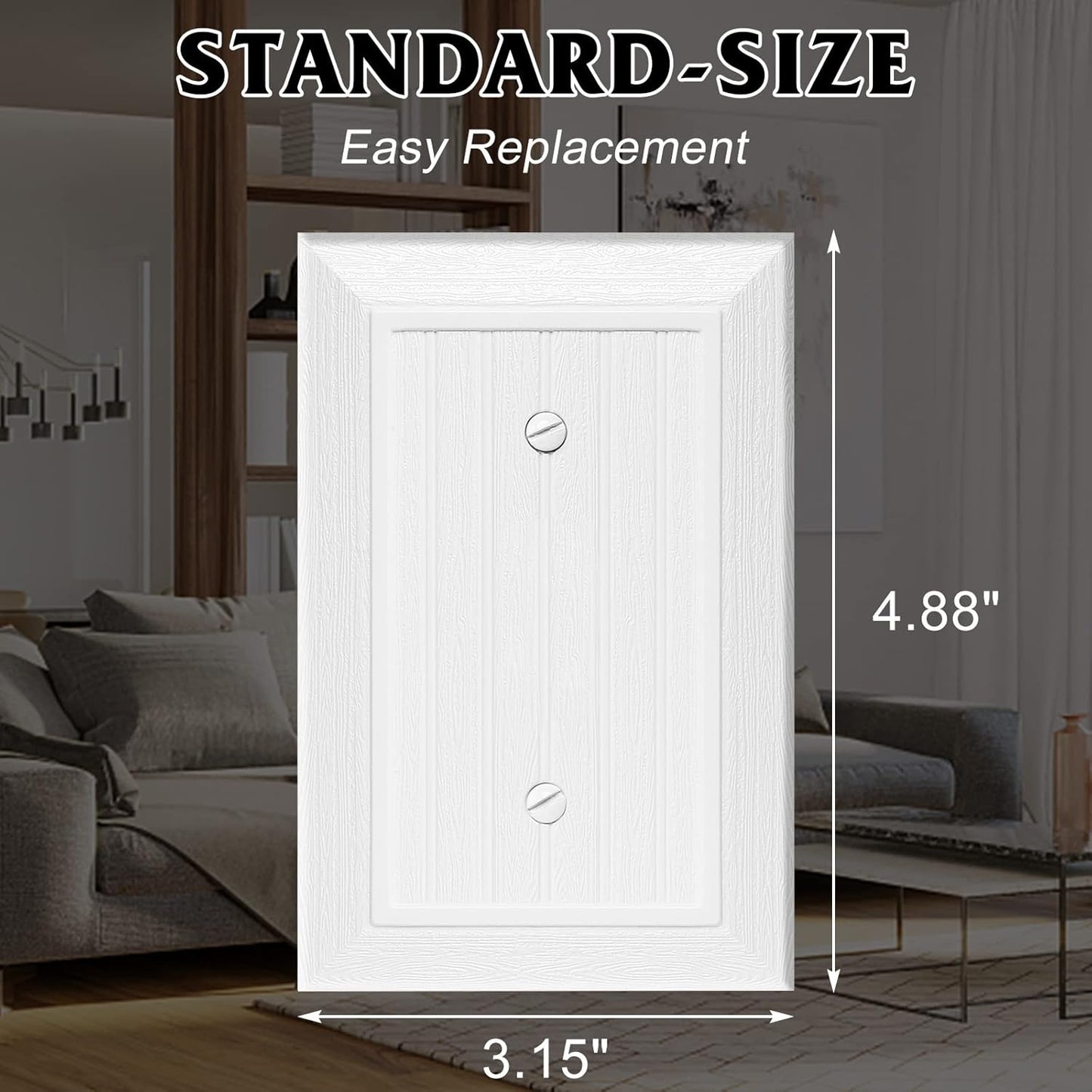 Modern Decorative Wall Plate Switch Plate Outlet Cover, Vintage Retro Wood Grain Design(Single Blank-4 Pack, White)