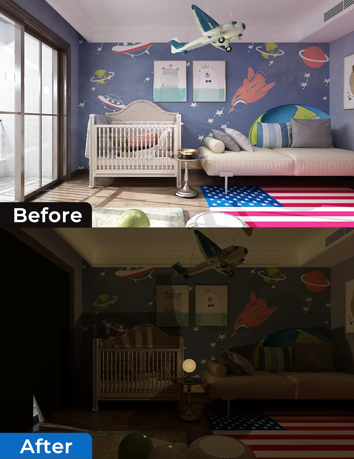 Sumobaby Blackout Curtains for Bedroom Portable 46"x60",No Drill Blackout Shades with Upgraded Hook&Loop Tapes,100% Black Out Window Cover,Thermal Insulated Blinds for Bedroom,Nursery(1 Panel,Black)