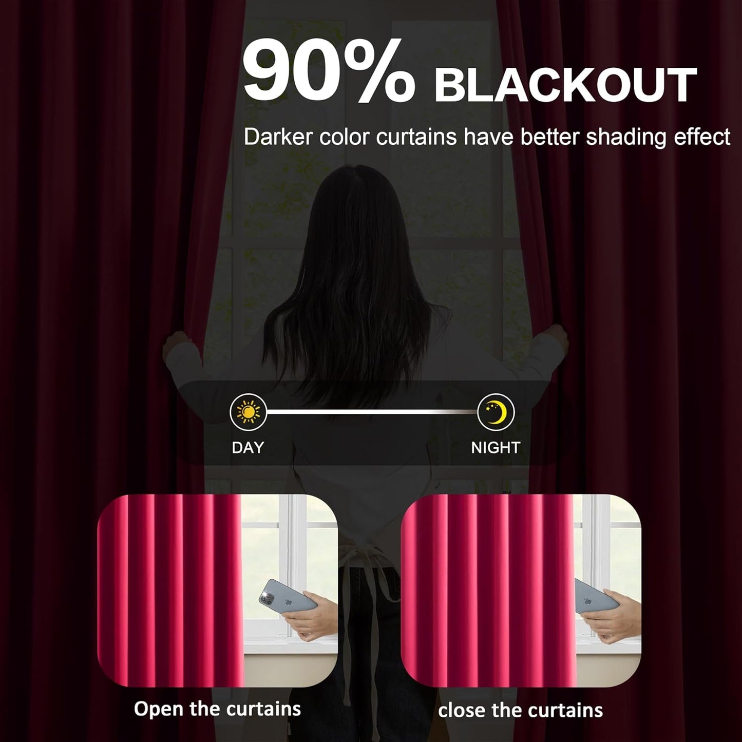 KEQIAOSUOCAI Pinch Pleated Hot Pink Blackout Curtains 63 Inches Long, Sound & Light Reducing Room Darkening Drape for Girl's Bedroom(Hot Pink, 2 Panels, W40 x L63)