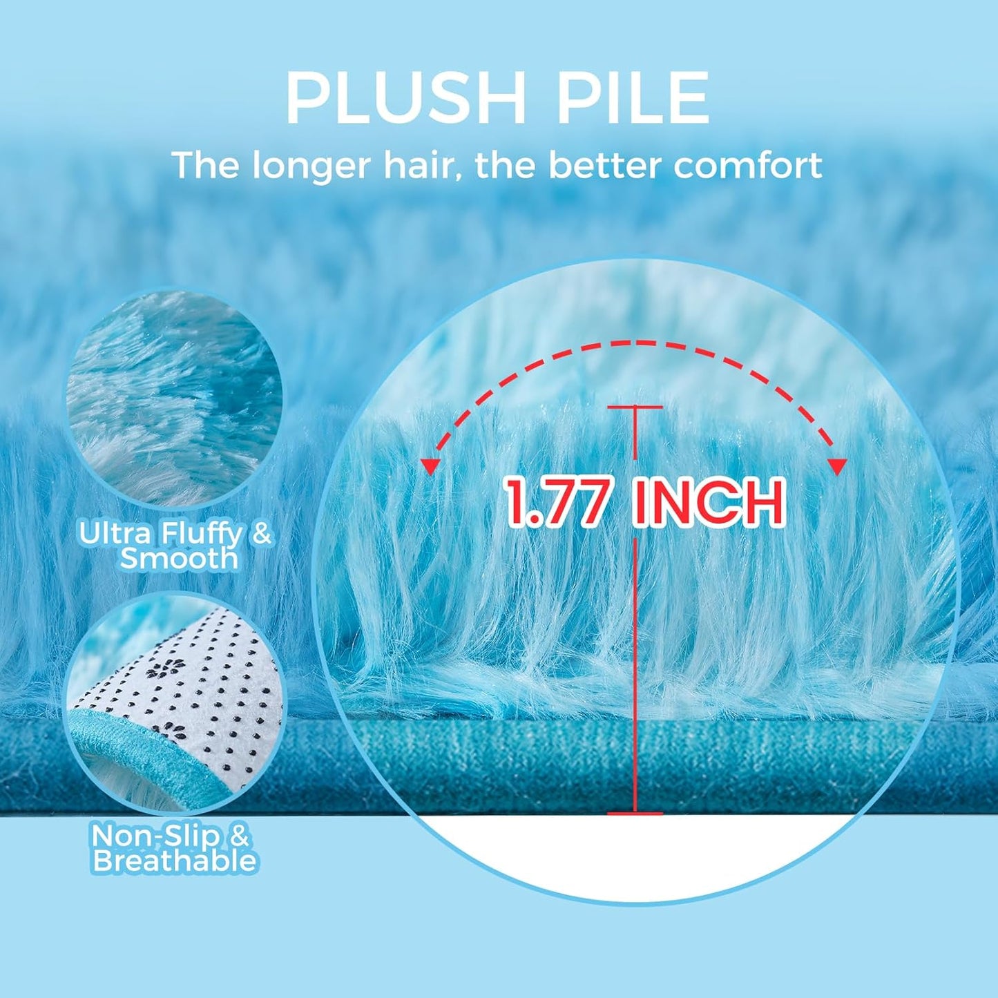Ultra Soft Rug for Living Room, 3X5 Fluffy Shag Area Rug for Bedroom, Modern Shaggy Carpets Fuzzy Rug for Teens Dorm Nursery Home Decor Aesthetic, Upgrade Anti-Skid Durable, Tie-Dyed Blue