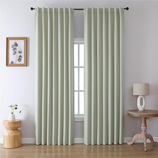 Joydeco Custom Blackout Curtains for Bedroom, Total Blackout Curtains Back Tab & Rod Pocket, Solid Thermal Insulated Window Drapes Luxury Decor for Living Room 1 Panel (Custom Size, Sage Green)
