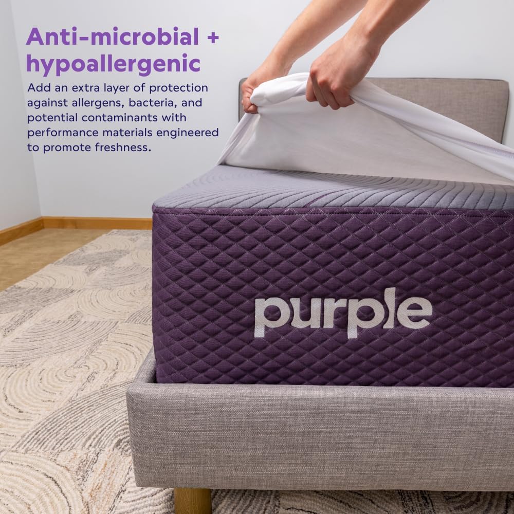 Purple Deep Pocket Waterproof Mattress Protector - Split King Size, Fits Mattresses 15.5" - 20" - Durable Protection with Comfort-First Design for All Mattress Types