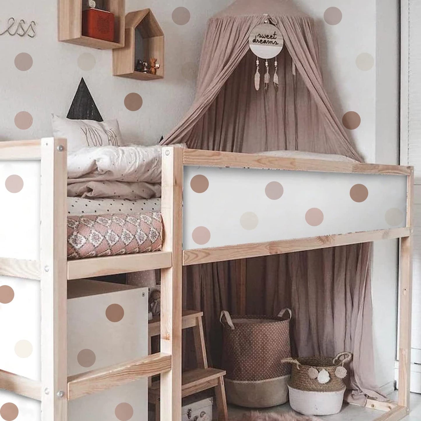 Boho Polka Dot Wall Decals Pink Dots Wall Sticker for Kids Baby Girls Living Room Bedroom Playroom (6 Sheets)