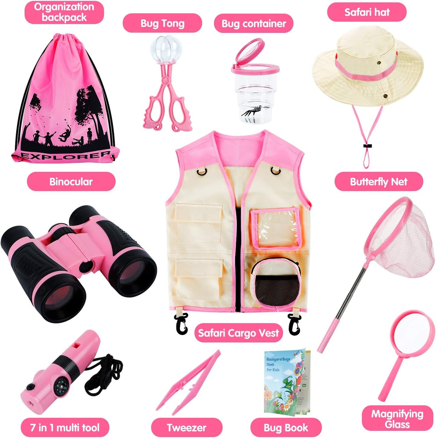 INNOCHEER Toys for Girls Explorer Kit, Bug Catcher Kit for Kids, Birthday Gifts, Summer Toys for 3 4 5 6 7 8+ Year Old Girls, 3 4 5 6 7 8+ Year Old Girl Birthday Gift Kids Outdoor Toys