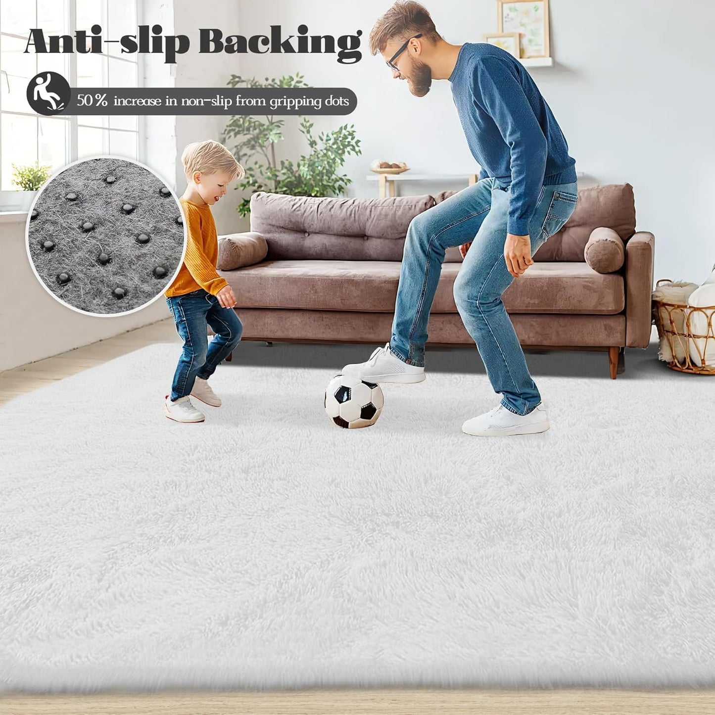 2x6 Runner Rug for Bedroom: Fluffy Shag Soft Washable Rugs Small Fuzzy Plush Indoor Carpet for Hallway Bedside Dorm Kids Girls Boys Room (White, 2'x6')