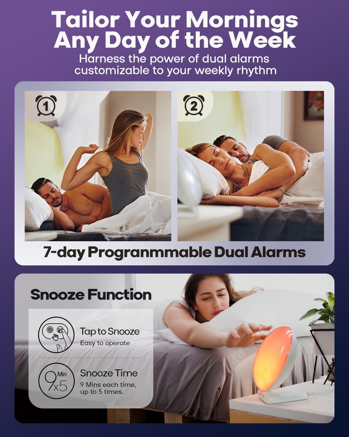 Dekala Sunrise Alarm Clock with 3-in 1 Wireless Charging Station, White Noise Sound Machine, 11 Light & 15 Sounds, Alarm Clocks for Heavy Sleepers Bedroom, Compatible with Apple Watch/Airpods/iPhone