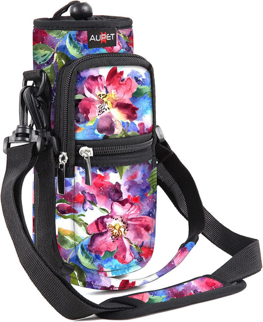 AUPET Water Bottle Sling Bag Sleeve Holder Carrier 25/32/40/64 oz,Insulated Crossbody Water Bottle Case Cover with Strap and Pockets for Men/Women Walking Hiking