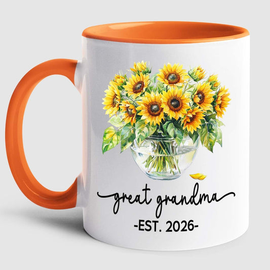 Customized Nickname & Year White Ceramic Mug Gift For First Time Great Grandma, Promoted To Great Grandma Accent Coffee Cup 11Oz 15Oz, Personalized Baby Announcement Coffee Mug For Nanny Granny Mimi