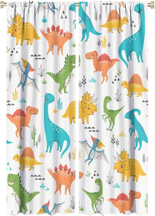 Kids Dinosaur Curtains for Boys Girls Bedroom Decor Cartoon Dino Colorful Cute Funny Animal Wildlife Printed Blackout Rod Pocket Window Drapes for Baby Nursery Playroom Living Room W21xL63in 2 Panels