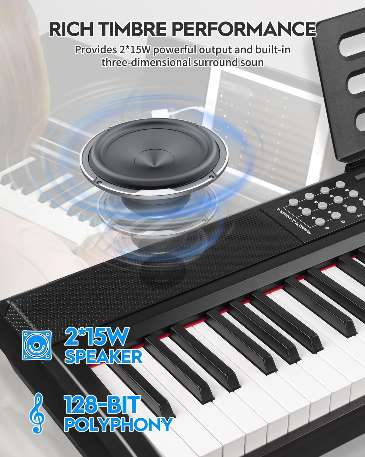 STRICH 88 Keys Weighted Keyboard Piano with Stand & Sustain Pedal, Hammer-Action Digital Piano, Full-size Electric Piano Keyboard Supports USB-MIDI/Wireless Connect, 15W×2 Built-In Speakers, SDP-120