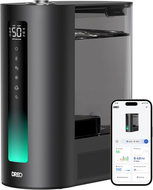 Dreo 6L Humidifiers for Bedroom, Smart Warm & Cool Mist for Large Room, 60Hr Quiet Runtime for Baby, Plant, Humidity Sensor, Indicator Light, 12H Timer, Google/Alexa, Black