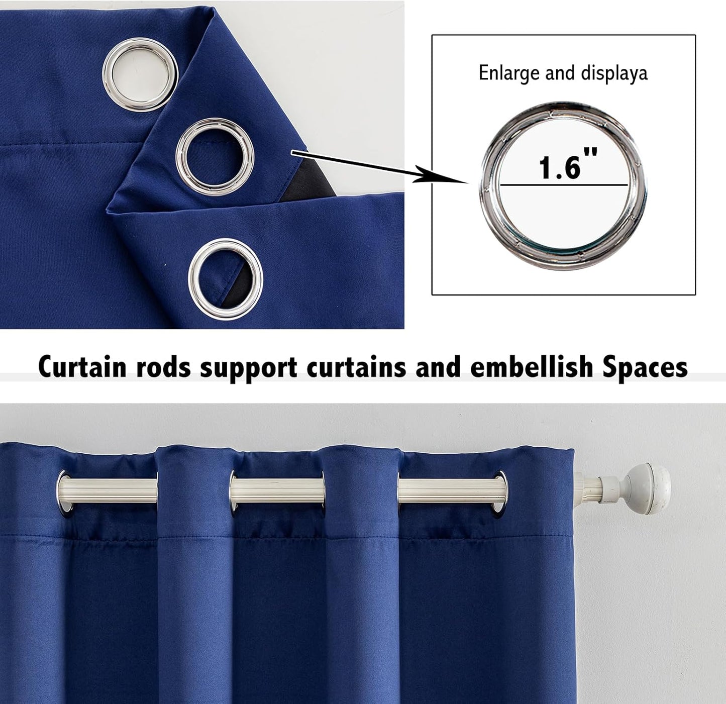Anytime 100% Blackout Curtain Set, Thermal Insulated & Energy Efficiency Window Draperies for Guest Room, Full Shading Panels for Shift Worker and Light Sleepers（Navy Blue, 2 Panels, 42W x 45L）