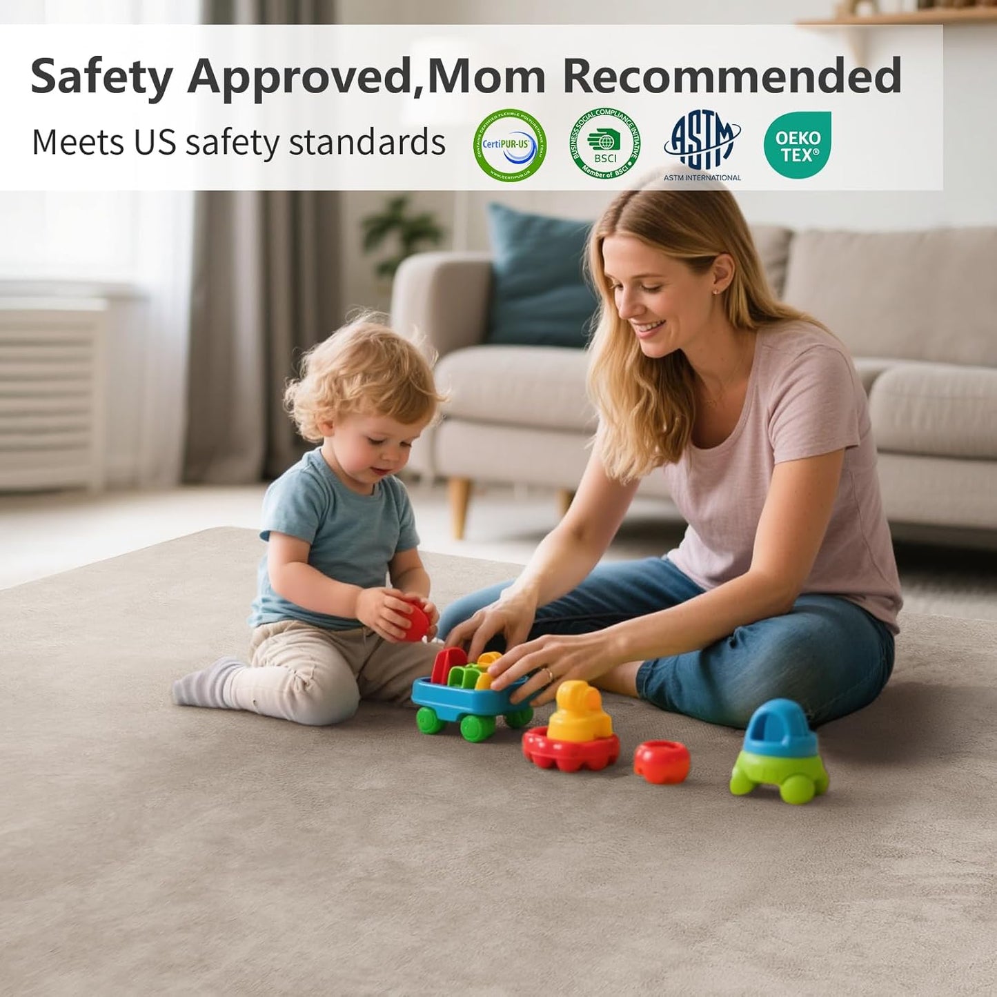 Baby Play Mat for Floor,Extra Large 79"×118" Tummy Time Mat,Thicker Memory Foam Mat for Toddler,Infant,Kids,Water Repellent Ultra Soft Coral Velvet,Non-Slip Backing Safe for Crawling(Beige)